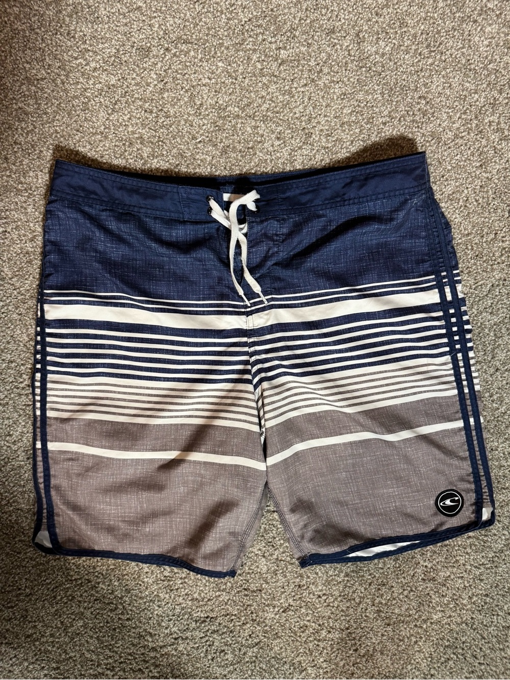 O'Neill Navy, White & Gray Striped Board Shorts